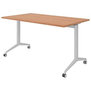 HAMMERBACHER Mehrzwecktisch nussbaum rechteckig, T-Fuß-Gestell silber, 140,0 x 80,0 x 75,0 cm