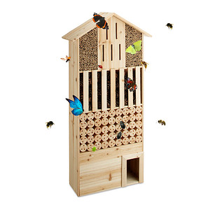 4052025207229 - Relaxdays - Insektenhotel xxl stehend Nisthilfe für Biene Schmetterling Igelhaus Holz HxBxT 118 x 57 x 24 cm natur