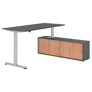 4032062329504 - VXMST19SB elektrisch höhenverstellbarer Schreibtisch grafit rechteckig T-Fuß-Gestell silber 1800 x 800 cm