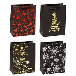 4022792980106 - Geschenktüten Weihnachten TSI Premium Serie 10 4 verschiedene Motive medium B 180 x T 100 x H 230 mm Kraftpapier schwarz-farbig 12 Stück