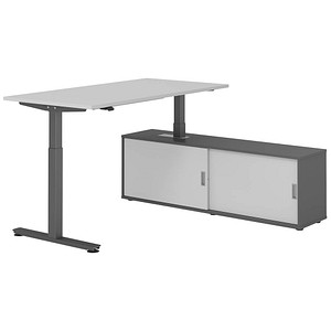 4032062334089 - VXMST16SB elektrisch höhenverstellbarer Schreibtisch lichtgrau rechteckig T-Fuß-Gestell grau 1600 x 800 cm