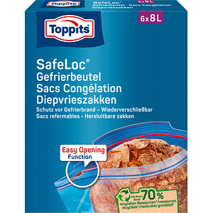 4008871200853 - Toppits® Safeloc ® Maxi Gefrierbeutel Einfacher zu schließender Safeloc® mit doppeltem Safeloc-Verschluss 1 Packung = 6 Stück á 8 l