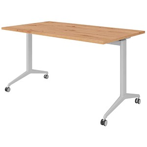 HAMMERBACHER Mehrzwecktisch asteiche rechteckig, T-Fuß-Gestell silber, 140,0 x 80,0 x 75,0 cm