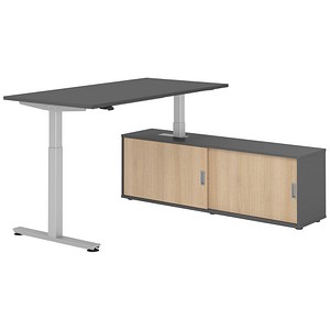 4032062329337 - VXMST16SB elektrisch höhenverstellbarer Schreibtisch grafit rechteckig T-Fuß-Gestell silber 1600 x 800 cm