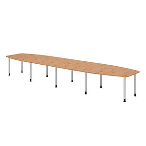 4032062316382 - HAMMERBACHER Konferenztisch KT52C asteiche Tonnenform Rundrohr silber 5200 x 850 - 1300 x 720 - 740 cm