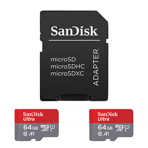0619659200602 - Speicherkarte Ultra SDSQUAB-064G-GN6MT Micro-SDXC mit SD-Adapter Class 10 bis 140 MB s 64 GB 0619659200602 SanDisk 2 Stück