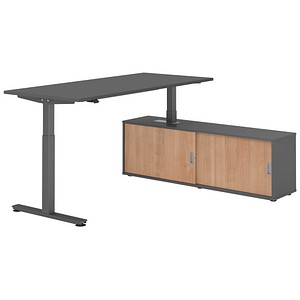 4032062334775 - VXMST19SB elektrisch höhenverstellbarer Schreibtisch grafit rechteckig T-Fuß-Gestell grau 1800 x 800 cm