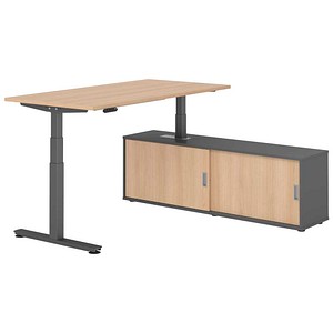 4032062330043 - VXDSM16SB elektrisch höhenverstellbarer Schreibtisch eiche rechteckig T-Fuß-Gestell grau 1600 x 800 cm
