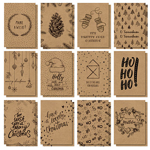 4004360792908 - Postkarten-Set Weihnachten Natural Christmas 24 Stück 12 Motive DIN A6 Kraftkarton braun