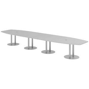 4032062315743 - HAMMERBACHER Konferenztisch KT52S lichtgrau Tonnenform Rundrohr silber 5200 x 850 - 1300 x 740 cm