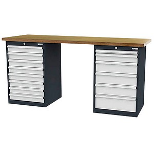 4057211002831 - Werkbank C-Line anthrazit RAL 7016 lichtgrau RAL 7035 14 Schubladen 2000 x 600 x 960 cm