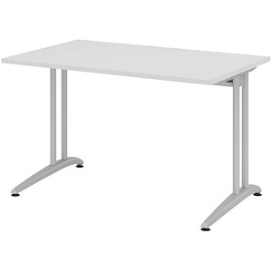 HAMMERBACHER Altus Schreibtisch lichtgrau rechteckig, C-Fuß-Gestell silber 120,0 x 80,0 cm