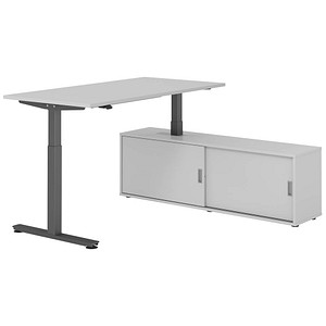 4032062334034 - VXMST16SB elektrisch höhenverstellbarer Schreibtisch lichtgrau rechteckig T-Fuß-Gestell grau 1600 x 800 cm