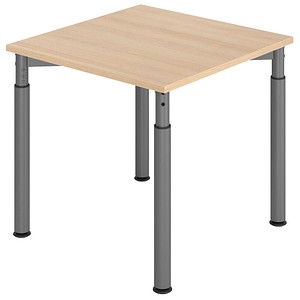 4032062183625 - HAMMERBACHER YS08 höhenverstellbarer Schreibtisch eiche quadratisch 4-Fuß-Gestell grau 800 x 800 cm