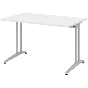 4032062118849 - HAMMERBACHER BS12 Schreibtisch weiß rechteckig C-Fuß-Gestell silber 1200 x 800 cm