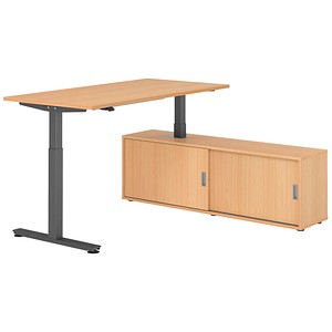 4032062334041 - VXMST16SB elektrisch höhenverstellbarer Schreibtisch buche rechteckig T-Fuß-Gestell grau 1600 x 800 cm