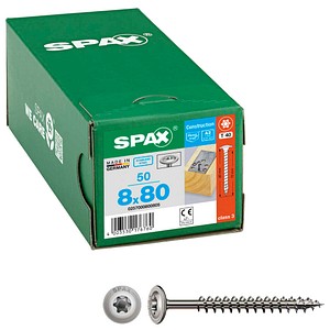 4003530176760 - Hiforce 8 x 80 mm 50 Stück Vollgewinde Tellerkopf t-star plus T40 4CUT Edelstahl rostfrei A2 - 0257000800805 - Spax