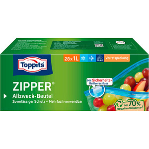 4008871210272 - Toppits Zipper® Vorratspack XL Allzweck-Beutel Mit Reißverschluss 1 Packung = 28 Beutel 1 Liter Fassungsvermögen