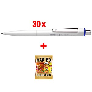 Aktion 30 Schneider Kugelschreiber K3 Weiss Schreibfarbe Blau Gratis Haribo Goldbaren 0 G Gunstig Online Kaufen Office Discount