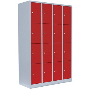 4061815518162 - Schließfachschrank 520444 Metall 4 Abteile mit 16 Fächern abschließbar 117x180cm (BxH) rot 4061815518162 LÜLLMANN 4061815518162 - Schließfachschrank 520444 Metall 4 Abteile mit 16 Fächern abschließbar 117x180cm (BxH) rot 4061815518162 LÜLLMANN