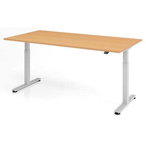4032062176399 - HAMMERBACHER XMST2E elektrisch höhenverstellbarer Schreibtisch buche rechteckig T-Fuß-Gestell silber 2000 x 1000 cm