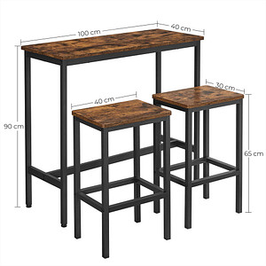 0194343023892 - Songmics - vasagle Essgruppe Bartisch-Set Stehtisch (100 x 40 x 90 cm) mit 2 Barhockern (je 30 x 40 x 65 cm) Metallgestell Industrie-Design für 0194343023892 - Songmics - vasagle Essgruppe Bartisch-Set Stehtisch (100 x 40 x 90 cm) mit 2 Barhockern (je 30 x 40 x 65 cm) Metallgestell Industrie-Design für