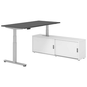 4032062329597 - VXDSM16SB elektrisch höhenverstellbarer Schreibtisch grafit rechteckig T-Fuß-Gestell silber 1600 x 800 cm