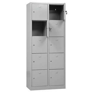 4260090175248 - Schließfachschrank 106955 Metall 2 Abteile mit 10 Fächern abschließbar 80x190cm (BxH) lichtgrau 4260090175248 106955