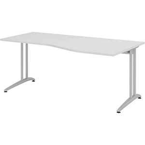 4032062010334 - HAMMERBACHER BS18 Schreibtisch lichtgrau Trapezform C-Fuß-Gestell silber 1800 x 800 1000 cm