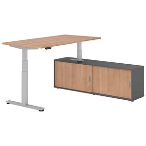 4032062329733 - Schreibtischkombination XDSM 16 höhenverstellbar 63-127cm (H) 160x80cm (BxT) rechteckig nussbaum   silber 4032062329733 Hamm