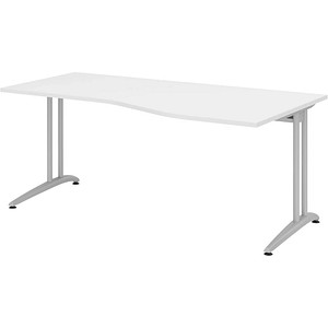 4032062134511 - HAMMERBACHER BS18 Schreibtisch weiß Trapezform C-Fuß-Gestell silber 1800 x 800 1000 cm