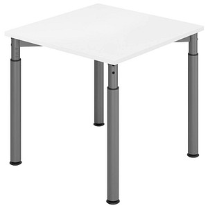 4032062183649 - HAMMERBACHER Mirakel höhenverstellbarer Schreibtisch weiß quadratisch 4-Fuß-Gestell grau 800 x 800 cm