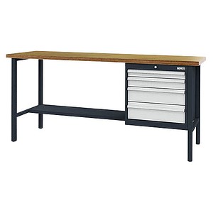 4057211003159 - Werkbank C-Line anthrazit RAL 7016 lichtgrau RAL 7035 4 Schubladen 2000 x 600 x 960 cm