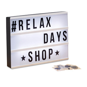 4052025215385 - Light Box Leuchtbox Set mit 85 Zeichen Buchstaben led Leuchtschild HxBxT 22 x 30 x 45 cm weiß schwarz - Relaxdays