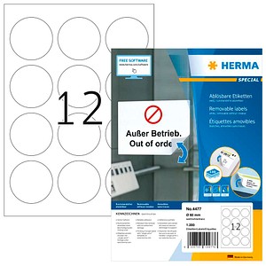 HERMA Etiketten 4477 weiß 60,0 x 60,0 mm, 100 Blatt