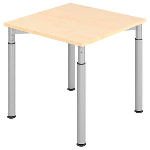 HAMMERBACHER Mirakel höhenverstellbarer Schreibtisch ahorn quadratisch, 4-Fuß-Gestell silber 80,0 x 80,0 cm