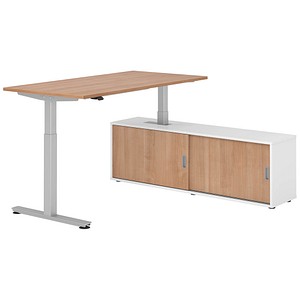 4032062329276 - VXMST16SB elektrisch höhenverstellbarer Schreibtisch nussbaum rechteckig T-Fuß-Gestell silber 1600 x 800 cm