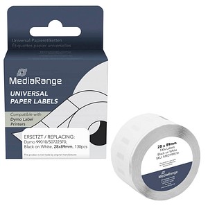 4260459618751 - Etiketten kompatibel zu Dymo 99010S0722370 130 Etiketten 28 x 89 mm (H x B) schwarz auf weiß 4260459618751 MediaRange 4260459618751 - Etiketten kompatibel zu Dymo 99010S0722370 130 Etiketten 28 x 89 mm (H x B) schwarz auf weiß 4260459618751 MediaRange