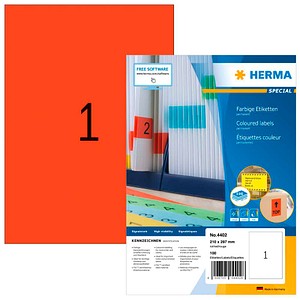 HERMA Etiketten 4402 rot 210,0 x 297,0 mm, 100 Blatt
