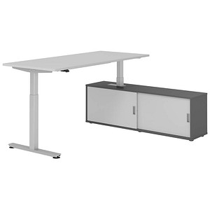 4032062329467 - VXMST19SB elektrisch höhenverstellbarer Schreibtisch lichtgrau rechteckig T-Fuß-Gestell silber 1800 x 800 cm