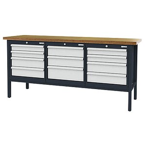 4057211003180 - Werkbank C-Line anthrazit RAL 7016 lichtgrau RAL 7035 11 Schubladen 2000 x 600 x 960 cm