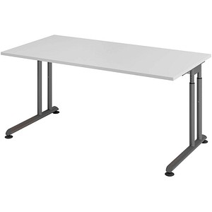 4032062183281 - Schreibtisch Breno manuelle Höheneinstellung horizontaler Kabelkanal B 1600 x T 800 x H 680-820 mm Spanplatte & Stahl Lichtgrau Graphit