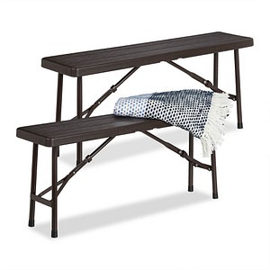 4052025357412 - Relaxdays Bierbank 2er Set faltbar für Terrasse & Garten Holzoptik Kunststoff Campingbank HBT 42x100x25 cm braun