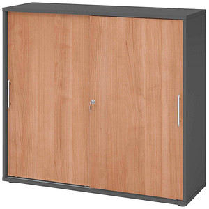 Hammerbacher Schiebetürenschrank V1752/V1753 V1753S/G/N/RE, abschließbar, 3 OH, graphit/nussbaum, 120x110x40cm (BxHxT) 4032062319345 Hammerba