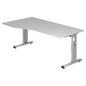 HAMMERBACHER OS 18 höhenverstellbarer Schreibtisch lichtgrau Trapezform, C-Fuß-Gestell silber 180,0 x 80,0/100,0 cm