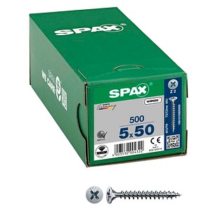 4003530004322 - Spax - Universalschraube 5 x 50 mm 500 Stück Vollgewinde Senkkopf Kreuzschlitz Z2 4CUT wirox - 1081010500505