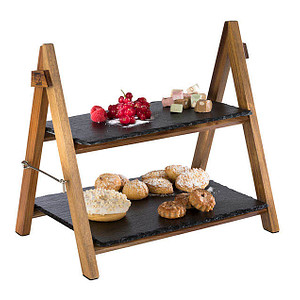 4004133009585 - Etagere Serviergestell braun (braun schwarz) Akazienholz Schiefer Servierplatten 2-stufig mit Gestell aus Akazienholz 4004133009585 - Etagere Serviergestell braun (braun schwarz) Akazienholz Schiefer Servierplatten 2-stufig mit Gestell aus Akazienholz