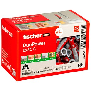 4048962239881 - fischer DuoPower 6x30 S 2K 535459 Dübel mit Schrauben Ø 6 mm x 30 mm 50 Stück