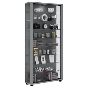 4051814336829 - Ebuy24 - Lumo Maxi Vitrinenschrank 2 Glastüren Glasvitrinen mit LED-Leuchten Silberfarbig