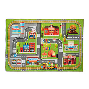 relaxdays Spielteppich Kleinstadt grün/bunt 100,0 x 150,0 cm